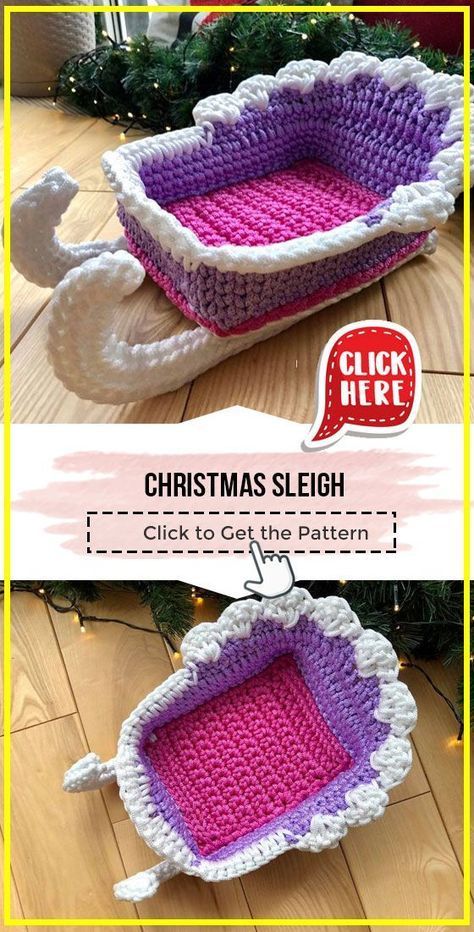 Crochet Santa Sleigh Free Pattern, Crochet Sleigh Free Pattern, Crochet Christmas Doll, Christmas Crafts Crochet, Crochet Christmas Gifts Free Patterns, Christmas Crochet Crafts, Crochet Gift Bags, Easy Crochet Christmas Gifts, Crochet Christmas Patterns