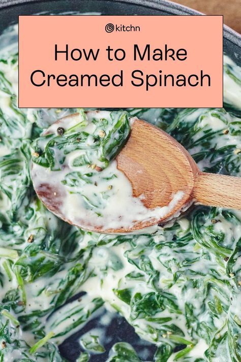 Good creamed spinach is pure luxury for your taste buds. Instead of cream cheese, this recipe uses half-and-half and grated Parmesan cheese to hold the leaves together in an irresistibly savory sauce. Here's how to make the best creamed spinach. Creamed Spinach Casserole, Best Creamed Spinach Recipe, Creamed Spinach Recipe Easy, Fresh Spinach Recipes, Cream Spinach, Wilted Greens, Creamed Spinach Recipe, Spinach Benefits, Veggie Ideas