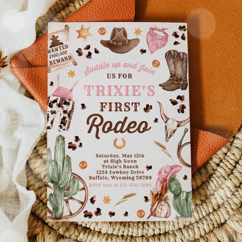 Cowgirl Wild West 1st Rodeo Ranch Birthday Party Invitation Ranch Birthday Party, 1st Rodeo, 1st Birthday Invitations, Pink Design, Free Birthday Invitations, Free Birthday Invitation Templates, Kids Stationery, Birthday Party Invitation, Free Birthday Stuff