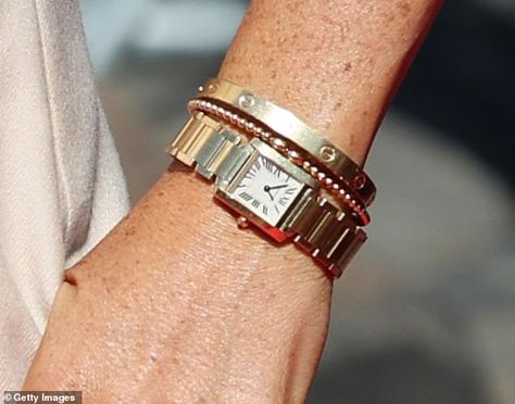 Meghan Markle rocks Princess Di's £17k Cartier watch AND pal Abigail Spencer's $495 necklace | Daily Mail Online Meghan Markle Watch, Meghan Markle Necklace, Meghan Markle Jewelry, Abigail Spencer, Rock Princess, Tank Watch, Hiking Sneakers, Blue Socks, Cartier Tank