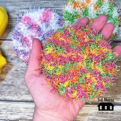 Scrubby On A Stick Pattern Free, How To Make Dish Scrubbies, Scrubby Patterns Free, Crocheted Dish Scrubbies, Scrubby Washcloth Crochet Pattern, Free Dish Scrubby Crochet Pattern, Crochet Bath Scrubby Free Pattern, Crochet Round Scrubbie Pattern, Crochet Round Scrubbies Free Pattern