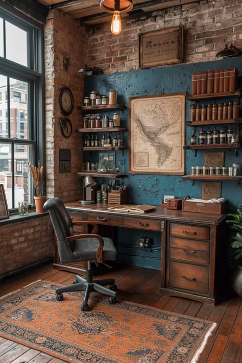 Chic Office Decor, Minimalist Home Office, Rustic Office, Industrial Style Decor, Future Office, Cozy Office, Modern Rustic Homes, Office Decor Ideas, Fancy Makeup