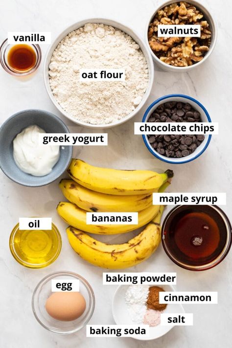 Oat Flour Banana Bread Recipe - iFoodReal.com Banana Oat Flour Bread, Healthy Oat Flour Banana Bread, Oat Flower Banana Bread, Healthy Banana Bread Oat Flour, Oat Flour Banana Bread Muffins, Banana Bread Recipe Oats, Banana Oats Cake, Oat Flour Banana Bread Recipe, Healthy Banana Oat Bread