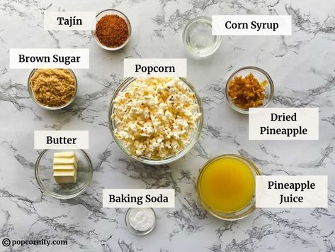 Tajin Popcorn, Pineapple Caramel, Popcorn Seasoning Recipes, Dole Pineapple Juice, Popcorn Recipes Caramel, Stovetop Popcorn, Sweet Popcorn, Mexican Seasoning, Dried Pineapple