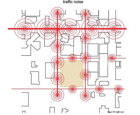 noise Noise Architecture Diagram, Noise Pollution Diagram Architecture, Site Analysis Noise Diagram, Acoustic Diagram Architecture, Noise Map Architecture, Noise Analysis Architecture Diagram, Noise Site Analysis, Noise Analysis Architecture, Noise Symbol In Site Analysis