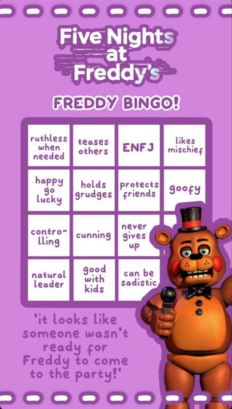 Bingo Story, Toy Freddy, Kinnie Bingo, Bingo Template, Story Games, Liking Someone, Five Night, Five Nights At Freddy's, I Am Game