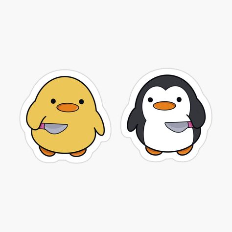 Get my art printed on awesome products. Support me at Redbubble #RBandME: https://www.redbubble.com/i/sticker/cute-duck-and-penguin-with-a-knife-by-creattion/155937657.EJUG5?asc=u Cute Stickers For Laptop, Duck Holding A Knife Drawing, Ducks With Knives, Penguin And Duck, Cute Stickers To Print, Penguin With A Knife, Duck Stickers Printable, Cute Duck Stickers, Duck With Knife