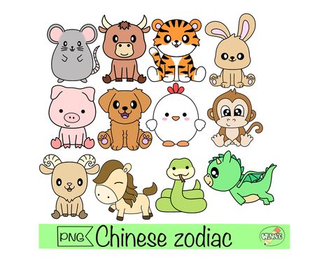 Cartoon Printable, Zodiac Clipart, Chinese Zodiac Animals, Animal Zodiac, Zodiac Animals, Chinese Zodiac, Lunar New Year, Love Painting, Lunar New