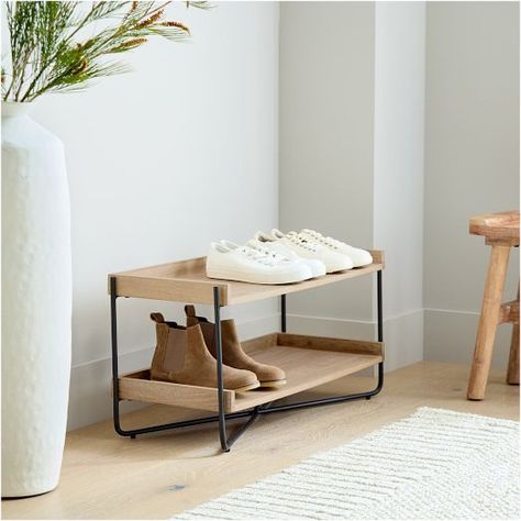 Shoe rack | West Elm Shoe Organizer Entryway, Wood Shoe Rack, Shoe Rack Entryway, Teen Furniture, Wood Shoe, Console Table With Drawers, Modern Entryway, Modular Walls, Entryway Storage