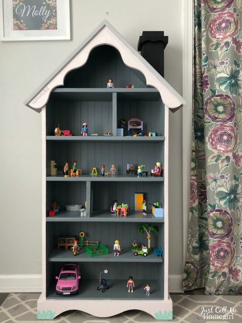 Made over a bookcase to use as my daughters dollhouse! Bookcase Dollhouse Diy, Diy Dollhouse Bookshelf, Cube Dollhouse, Dollhouse Flip, Boho Bookcase, Refurbished Bookcase, Bookcase Dollhouse, Unique Bookshelf, Cabinet Dollhouse