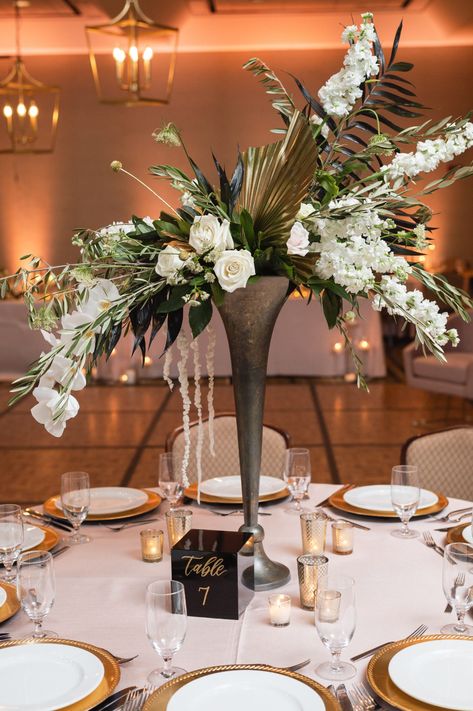 Art Deco Centerpiece, Hanging Amaranthus, Gatsby Party Decorations, Downtown Fort Worth, Art Deco Ideas, Art Deco Flower, Art Deco Theme, Olive Branches, Event Furniture