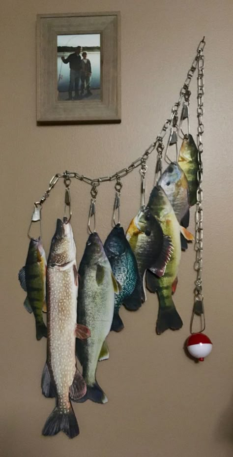 Hunting And Fishing Themed Boys Room, Bedroom Fishing Theme, Fishing Theme Bathroom, Fishing Boys Bedroom, Fishing Home Decor, Fishing Wall Decor, Fishing Bathroom Ideas, Fishing Theme Room, Kids Fishing Room