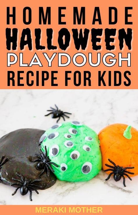 Make your own halloween-themed playdough with kids by following our super fun and simple recipe! #playdough #playdoughrecipe #sensoryplay #halloweenactivities #halloween #sensoryactivities #forkids Play Doh Recipe, Fall Play Dough, Playdough Diy, Making Play Dough, Halloween Playdough, Diy Play Doh, Playdough Creations, Microwave Recipe, Dough Ideas