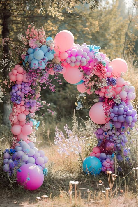 Whether it's pink and blue for a girl or boy, this balloon arch adds a touch of elegance and fun to any gender reveal event. Aesthetic Gender Reveal, Gender Reveal Balloon Arch, Beach Inspired Decor, Gender Reveal Balloons, Balloon Arches, Shooting Photo, Garden Theme, Beach Inspired, Party Party