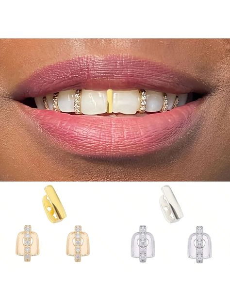 Popular Set Of Vertical Row Inlaid Rhinestone Hip Hop Fashionable Teeth Braces, 18K Gold Plated, Unisex, Halloween Vampire Fake Teeth Braces Prop Decoration GiftI discovered amazing products on SHEIN.com, come check them out! Grills For Women Teeth Fangs, 90s Gold Teeth, Silver Fangs Grillz, Gold Fang Grillz, Gold Fangs Grillz, Fake Teeth, Teeth Braces, Halloween Vampire, Amazing Products