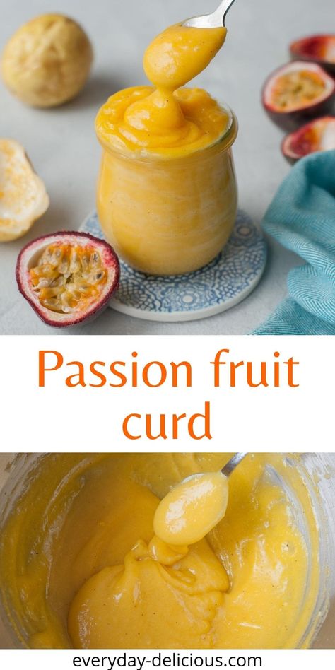 This tropical-tasting passion fruit curd is wonderfully creamy, sweet, and tart. It's my favorite way to use up this beautiful fruit. It's very versatile, you can spoon it over sponge cake, Pavlova, spread it over pastry crust, or eat it straight out of the jar! Passion Fruit Cake, Fruit Curd, Passion Fruit Curd, Passionfruit Recipes, Macaron Filling, Cake Filling Recipes, Lemon Curd Recipe, Artist In Residence, Curd Recipe