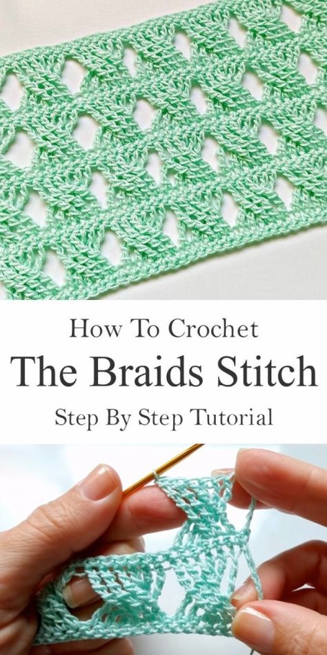 The Braids Stitch - Free Crochet Tutorial Braids Stitch, Braid Stitch, Beau Crochet, Confection Au Crochet, Crochet Stitches Free, Crochet Simple, Crochet Lessons, Learn How To Crochet, Crochet Instructions