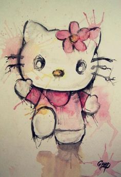 Hello Kitty Watercolor, Kitty Watercolor, Kitty Tattoos, Images Hello Kitty, Hello Kitty Tattoos, Sweet Tattoos, Hello Kitty Art, Hello Kitty Wallpaper, Watercolor Print