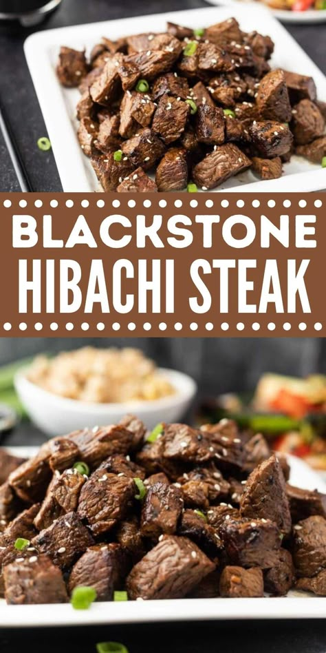 Blackstone Hibachi Steak Recipe - grillonadime.com Low Carb Blackstone, Hibachi Steak Recipe, Flattop Recipes, Blackstone Hibachi, Outdoor Griddle Recipes, Hibachi Steak, Grilled Dinner Recipes, Griddle Cooking Recipes, Hibachi Recipes