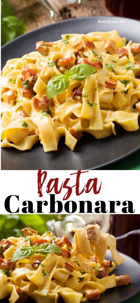 Creamy Bacon Carbonara, Vodka Pasta Recipe, Noodle Bowls Recipes, Pancetta Recipes, Pasta Carbonara Recipe, Bacon Crisps, Traditional Pasta, Spicy Pasta, Vodka Pasta