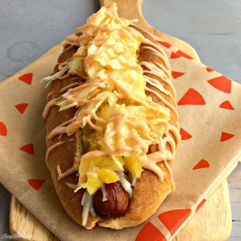 Columbian Style Hot Dog | Krazy Kitchen Mom Colombian Hot Dog, Columbian Recipes, Pineapple Cheese, Grilling Hot Dogs, Pink Sauce, Flag Food, Colombian Food, Hot Dog Recipes, Corn Dogs