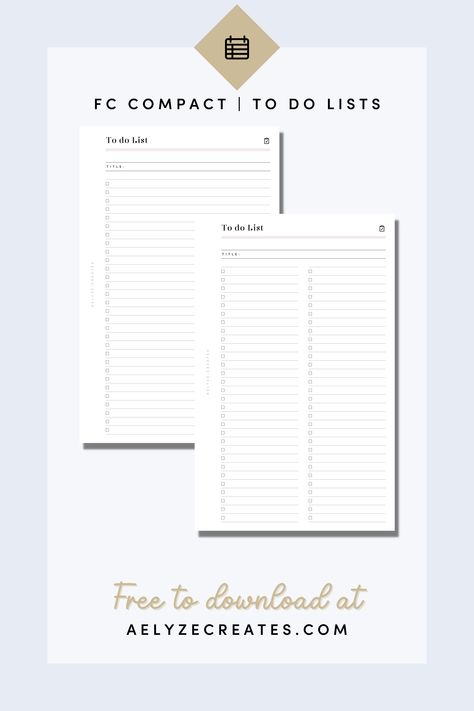 Printable Planner Inserts - FC Compact - To do Lists Franklin Covey Planner Printables Free, Homework Planner Printable, Franklin Covey Planner, Free Planner Inserts, Planner Calendar Printables, Homework Planner, Weekly Planner Free Printable, Daily Routine Planner, Free Printable Planner