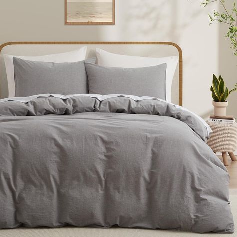 Amazon.com: LOVQUE 100% Washed Cotton Duvet Cover Twin Size, Grey Fade-Resistant Natural Bedding Set (No Comforter), 68x90 Inches : Home & Kitchen Twin Size Duvet Covers, Duvet Cover Queen, Queen Size Duvet Covers, Natural Bedding, King Size Duvet Covers, Down Comforter, Bed Linen Sets, Duvet Covers Twin, Comforter Cover