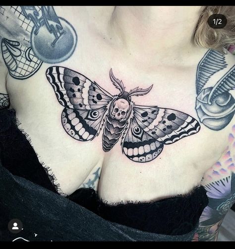 Bug Tattoo Knee, Moth Tattoo Chest, Stomach Tattoo Women, Traditional Throat Tattoo, Pyramid Head Tattoo, Deathhead Moth Tattoo, Pyramid Tattoo Design, Skull Moth Tattoo, Moth Chest Tattoo