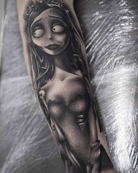 Corpse Bride Tattoo Emily Tattoo Corpse Bride, Emily Corpse Bride Tattoo, Corpse Bride Tattoo, Make Tattoos, Bride Tattoo, Sketchy Tattoo, Tim Burton Corpse Bride, Nightmare Before Christmas Tattoo, Black And Grey Tattoo