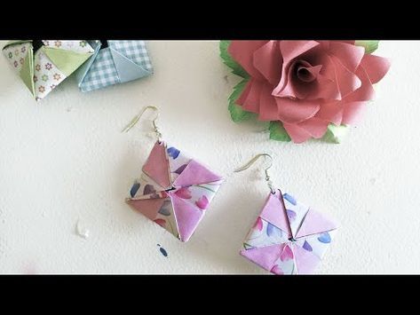 Orecchini origami - Origami Earrings - YouTube Origami Earrings, Tutorial Origami, Diy Earrings Easy, Origami And Quilling, Origami Jewelry, Wire Wrapping Diy, Origami Butterfly, Paper Bead Jewelry, Tatting Jewelry