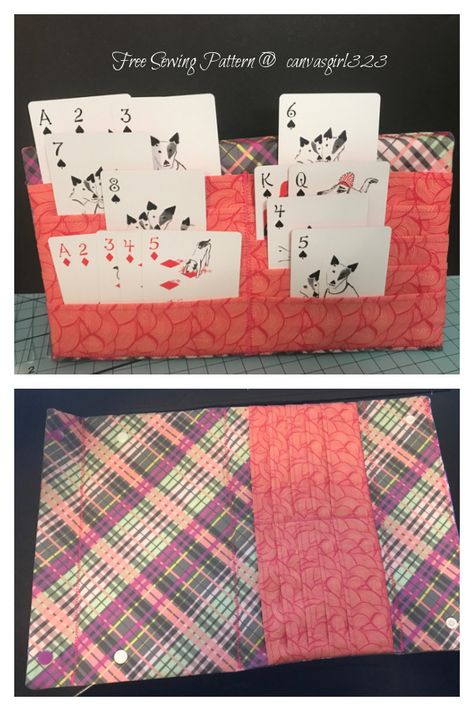 Fabric Playing Card Holder Free Sewing Patterns Fabric Card Holders For Playing Cards, Kids Christmas Presents, Fabric Card Holder, Sew Can She, Card Holder Pattern, Fabric Art Diy, Game Holder, Card Holder Diy, Diy Playing Cards