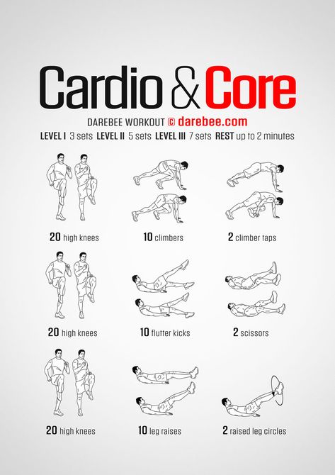 Cardio & Core Workout Darebee Workout, Core Workout Gym, Beginners Cardio, Workout Man, Cardio Abs, Cardio At Home, Cardio Workout At Home, Gym Workout Chart, Gym Cardio