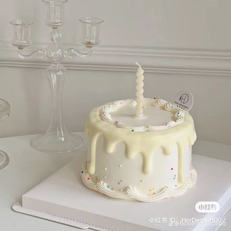 Birthday White Cake, White Birthday Cake, Bolo Vintage, Vintage Birthday Cakes, Cake Cafe, Funny Birthday Cakes, Mini Cakes Birthday, Cute Baking, Creative Birthday Cakes