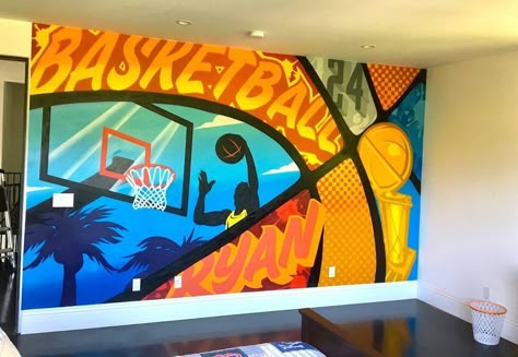 THE MURAL CO. Professional Graffiti Artists for Hire Sports Wall Mural, Basketball Mural, Gym Murals, Indoor Mural, Interior Murals, Graffiti Artists, Basketball Wall, Urban Contemporary, Art Deco Illustration