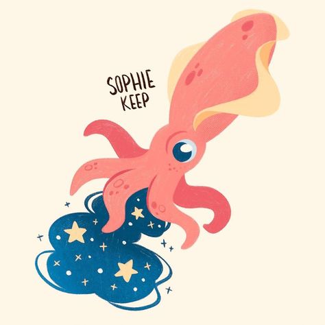 Squid Character Design, Cute Squid, Squid Illustration, Squid Art, Squid Drawing, Vampire Squid, Sea Drawing, Form Drawing, Animal Doodles