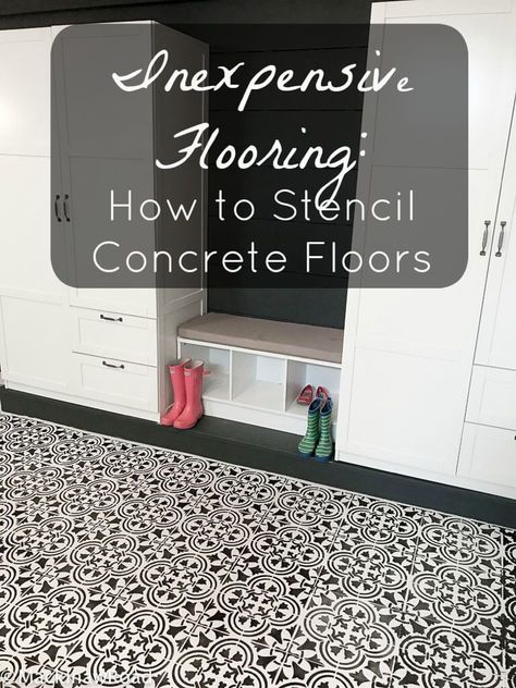 Uneven Concrete Patio, Stenciled Concrete Floor, Painted Porch Floors, Inexpensive Flooring, Stencil Concrete, Paint Concrete, Beautiful Tile Floor, Concrete Patio Makeover, Floor Painting