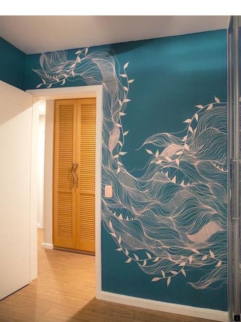 Decoration Surf, Bedroom Wallpaper Murals, Diy Mural, Exterior Furniture, Bedroom Murals, Wall Drawing, Wall Paint Designs, Wall Bedroom, Decor Trends