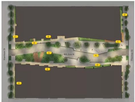 8th Ave Woonerf Aerial Bridges Architecture, Landscape Architecture Diagram, Streetscape Design, Landscape Architecture Plan, Urban Design Concept, Urban Design Plan, Urban Landscape Design, City Layout, Lake Union