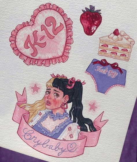 @littlebodybigheart new album is 😭💘💘💘💕💖💕🌸 k-12 won’t stop playing in my head #melaniemartinez #k-12 #k12 #illustration #artistsoninstagram… K-12 Tattoo Ideas, K-12 Tattoo, Word Illustration Art, Melanie Martinez Tattoo Ideas K-12, Melanie Martinez K 12 Art, K12 Aesthetic, K 12 Aesthetic, Cry Baby Album, K-12 Melanie Martinez