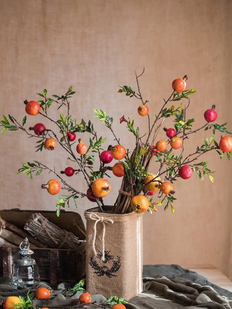 Pomegranate Branch Persimmon Treeartificial Plants Faux - Etsy Pomegranate Branch, Persimmon Tree, Table Centerpieces Wedding, Store Decoration, Fruit Wedding, Vintage Crock, Fake Fruit, Chinese New Year Decorations, Centerpieces Wedding