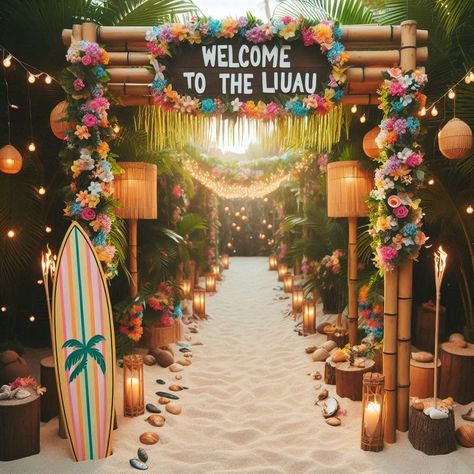 🌺 17+ Luau Decoration Ideas for an Unforgettable Hawaiian Party! 🌴 Tropical Themed Party Decorations, Hawaiian Graduation Party Ideas, Beach Theme Prom, Luau Decoration Ideas, Classy Hawaiian Theme Party, Island Party Theme, Surprise Shawty, Tropical Paradise Party, Hawaii Theme Party