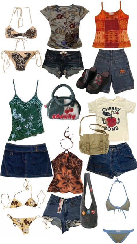 Cute summer fits Y2k Summer Dress Outfits, Cool Fits Summer, 2000 Summer Fashion, Really Cute Outfits For Summer, 90s Beach Outfit, 90’s Summer Outfits, Dream Clothes Summer, Summer Outfit Board, Y2k Summer Fits