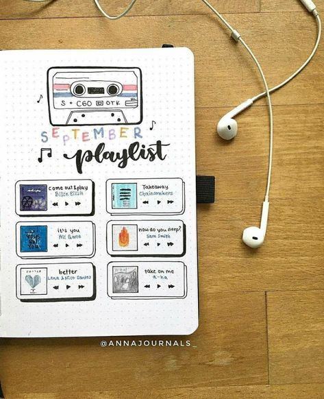 If you haven’t started a playlist spread yet in your bullet journal, now’s the time! Here are some playlist spreads for inspiration! Key Bullet Journal, September Playlist, Journal D'inspiration, Hadiah Diy, Bullet Journel, Penanda Buku, Album Journal, Bullet Journal Banner, Bullet Journal Notes