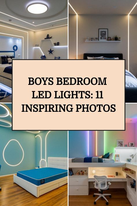 Boys Bedroom LED Lights: 11 Inspiring Photos Led Lights Bedroom Closet, Led Light Wall Design, Neon Boys Room, Boys Room With Led Lights, Led Lights Boys Bedroom, Lightboard Ideas, Closet Lighting Ideas No Wiring, Led Rope Lighting Ideas, Govee Led Light Ideas