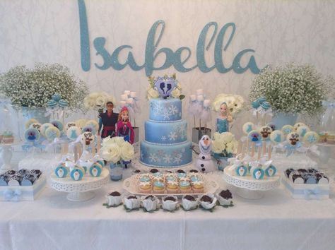 Elaborate dessert table at a Frozen girl birthday party!  See more party planning ideas at CatchMyParty.com! Frozen Birthday Party Decorations, Elsa Birthday Party, Frozen Bday Party, Anna Und Elsa, Disney Frozen Birthday Party, Disney Desserts, Disney Frozen Party, Frozen Birthday Theme, Disney Frozen Birthday