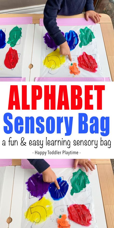 Alphabet Sensory Bag - HAPPY TODDLER PLAYTIME Noah Activities, Activity For Babies, Mess Free Painting, Letter Recognition Activities, Infant Room, Sensory Bag, Free Painting, Sensory Ideas, Abc Activities