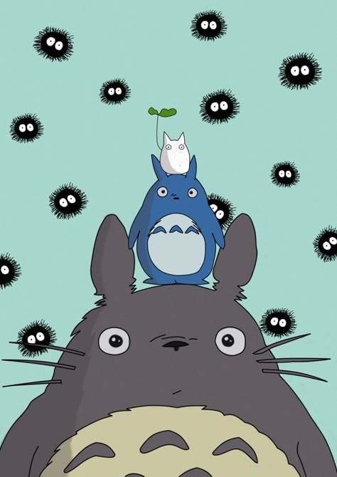 Totoro! Anime My Neighbor Totoro, Catbus Totoro Wallpaper, My Neighbor Totoro Illustration, Totoro And Catbus, Totoro And Friends, My Neigbor Totoro Art, Totoro Drawing, Totoro Art, Studio Ghibli Background