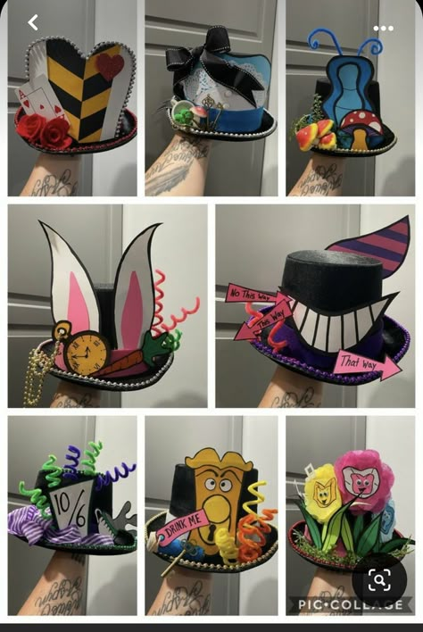 Mad Hatter Costume Hat Diy, Alice In Wonderland Hat Ideas, Crazy Hat Decorating Ideas, Mad Hatter Tea Party Outfit, Alice Costume Diy, Mad Hatter Cartoon, Tea Cup Hat, Hat Decorating Ideas, Diy Mad Hatter Hat