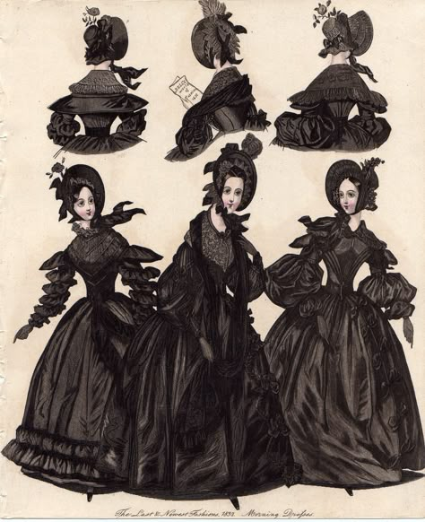 Gothic Fashion History, 18th Century Gothic Fashion, 1800s Gothic Fashion, 1830s Aesthetic, 1837 Fashion, Victorian Black Dress, Victorian Gothic Fashion, Victorian Fashion Women, 1860s Fashion