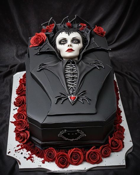 Decorative Cakes Ideas, Halloween Cake Ideas Scary, Scary Cake, Gothic Cakes, Gothic Birthday Cakes, Cursed Cakes, Horror Cake, Gothic Cake, Scary Cakes